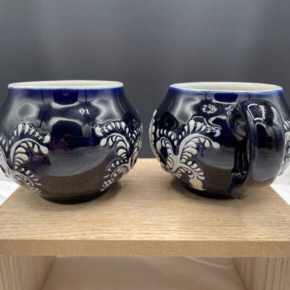 Set of 4 Wick-Werke Germany Cobalt Blue Mugs Cups Floral Leaves Pineapples - Picture 10 of 15